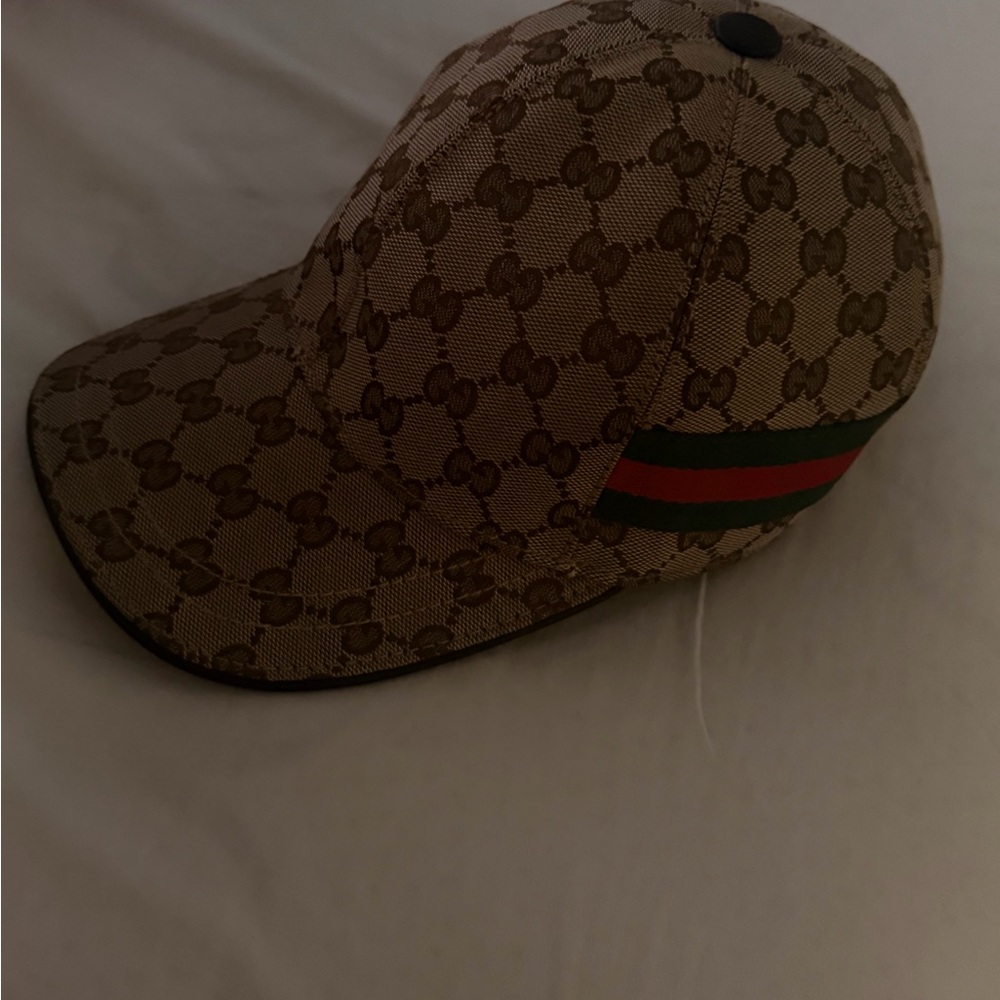 Gucci Brown Monogram Baseball Cap with Green and Red Web Stripe